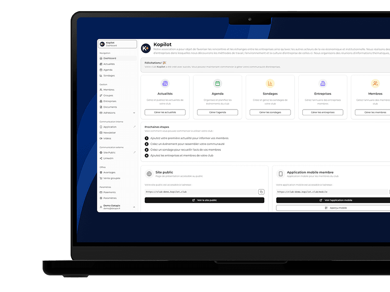 Interface de gestion du club